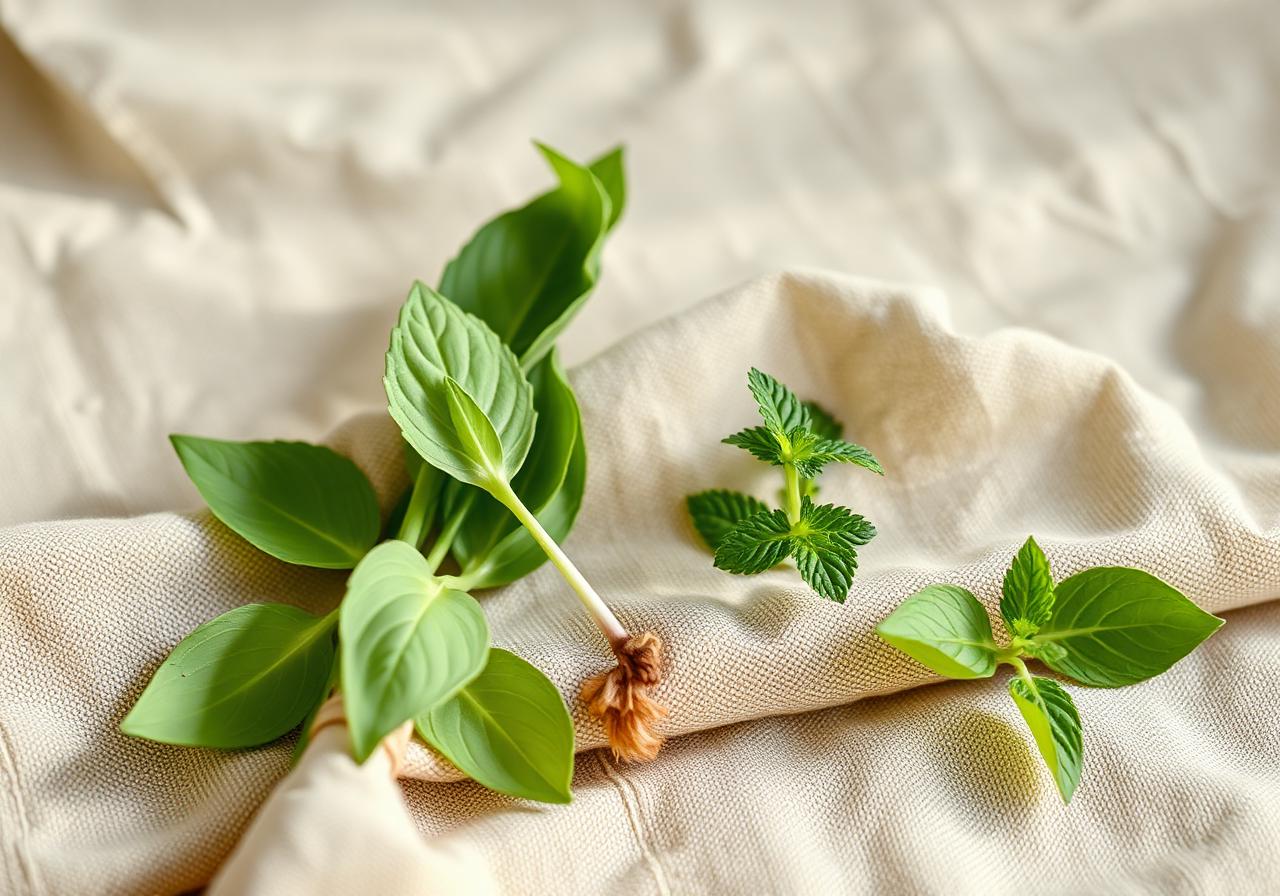 Verse groene blaadjes op linnen — element Hout